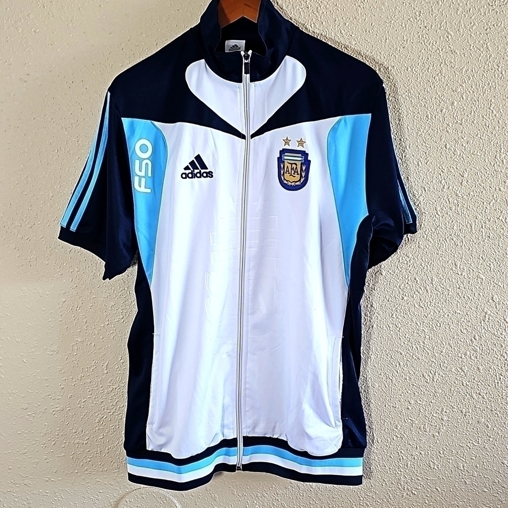 Adidas Prematch Zip Up Short Sleeve Argentina Soccer Sweater.